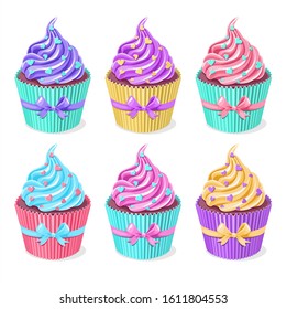 set of colored cupcakes. vector illustration