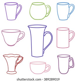 Set of colored cups in a vector on a white background