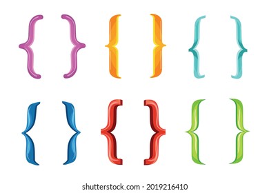 A set of colored curly braces for the design of the text, a vector cartoon illustration.