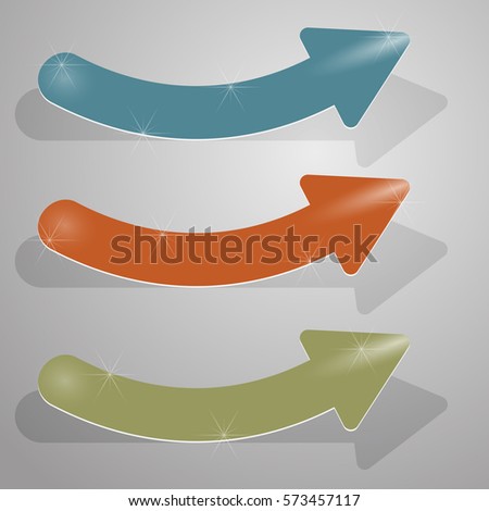 Set of colored curved arrows with shadow. Vector image