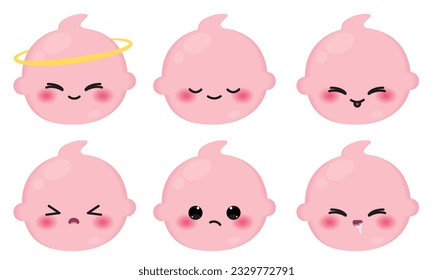 Set of colored cute baby emoji icons Vector