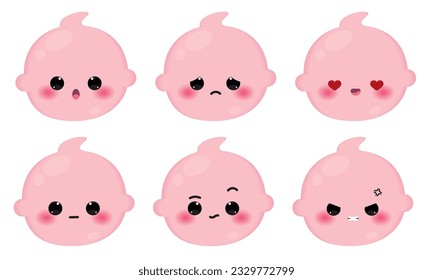 Set of colored cute baby emoji icons Vector