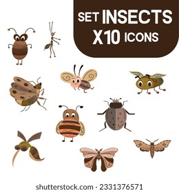 Set of colored cute insect sketch characters Vector