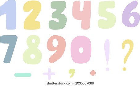set of colored cute numbers and punctuation marks for kids development bright symbols icons stickers math game division multiplication is one two three four five six seven eight nine zero