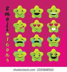 Set of colored cute star shape emoji Vector