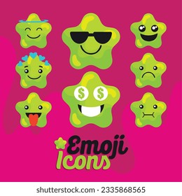 Set of colored cute star shape emoji Vector
