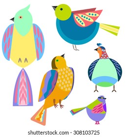 Set with colored decorative birds.