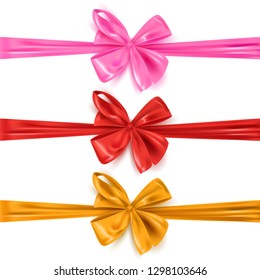 Set of colored decorative ribbon bows isolated on white, vector illustration