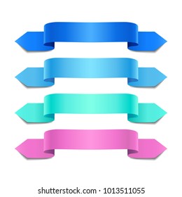 Set of colored decorative ribbons. Blue, bluish and azure, pink banners, vector illustration