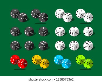 Set of colored dice on green background in vector EPS8