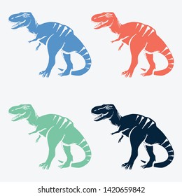 Set of colored dinosaurs. Vector illustration, design of wild animals, reptiles, to create logos, icons and printing.