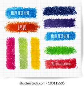 Set of colored doodle sketch banners.  Vector illustration. 