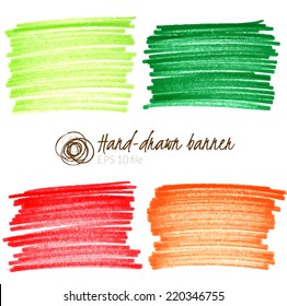 Set of colored doodle sketch banners. Hand-drawn vector illustration.