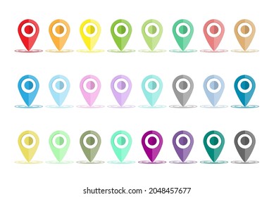 set of colored dots or pointers for a map with a circular space in the center. Flat design.