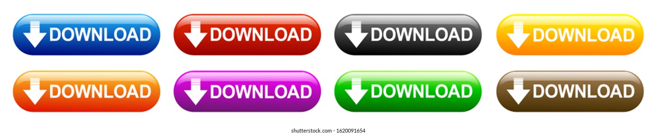 Set colored download button with down arrow icon isolated. Load symbol – stock vector