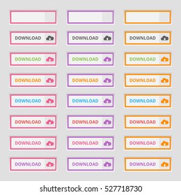 Set of colored Download Buttons. Web elements. Vector.