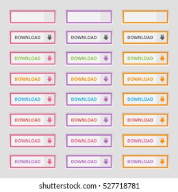 Set of colored Download Buttons. Web elements. Vector.