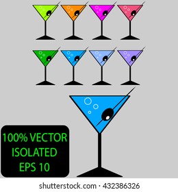 set of colored drinks on gray background with bubbles number 6