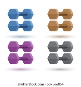 Set of colored dumbbells isolated on a white background.