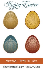 Set of colored easter eggs decorated with ornament