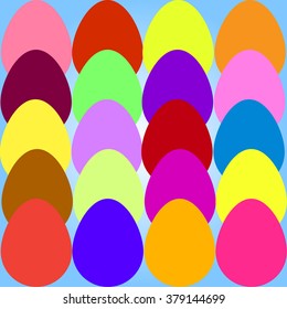 a set of colored Easter eggs decorated with a solid color blue red yellow green