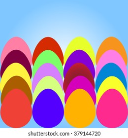 a set of colored Easter eggs decorated with a solid color blue red yellow green