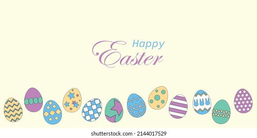 Set of colored Easter eggs with different design isolated on light background.. Vector illustration. Happy Easter holidays design template poster