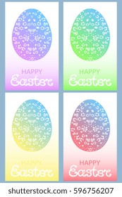 Set of colored Easter eggs with floral ornament. Design of paschal greeting cards, invitations, flyers