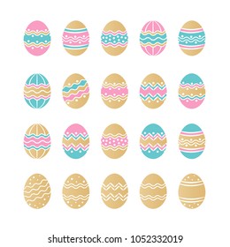 Set of colored Easter eggs with geometric patterns. Elements with unique design for greeting cards, banners, flyers, wrapping paper