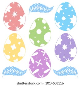 Set of colored Easter eggs isolated on a white background. With abstract pattern. Simple flat vector illustration. Suitable for decoration of postcards, advertising, magazines, websites.