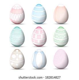 Set of Colored Easter Eggs with line