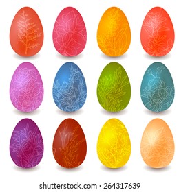 Set of colored Easter eggs on a white background. Easter eggs. Vector set