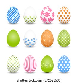 Set of colored Easter eggs on a white background