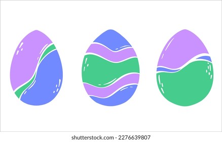 Set of colored Easter eggs with an ornament. Decorated eggs for the spring holiday. Flat vector illustration for concept design. isolated object.