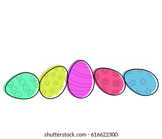 Set of Colored Easter Eggs with Patterns on White Background