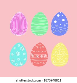 
Set of colored easter eggs, colored eggs, religious holiday easter, symbol of easter, vector image in doodle style.