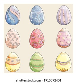 Set of colored Easter eggs. Spring holiday. Vector illustration. Happy Easter eggs