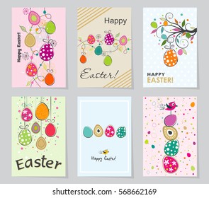 Set of colored Easter greeting cards. Design template creative cards, posters, label, banner, invitations, planner, gift tags, diary, notes. Vector illustration