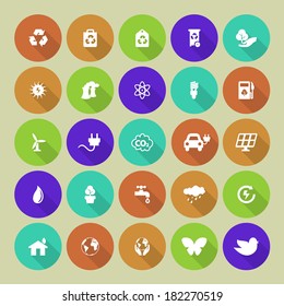Set of colored ecology icons on round background