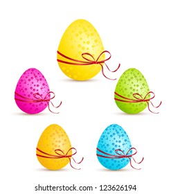 set of colored eggs with ribbon