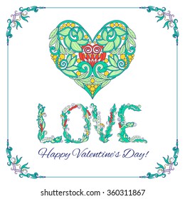 Set of colored elements for Happy Valentine's day card. Love Heart, frame. Vector illustration.