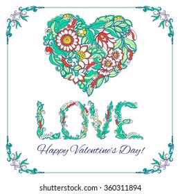 Set of colored elements for Happy Valentine's day card. Love Heart, frame. Vector illustration.