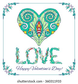 Set of colored elements for Happy Valentine's day card. Love Heart, frame. Vector illustration.