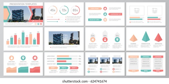 Set of colored elements for multipurpose presentation template slides with graphs and charts. Leaflet, corporate report, marketing, advertising,   book cover design.