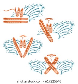 A set of colored emblems of water skiing and wakeboarding