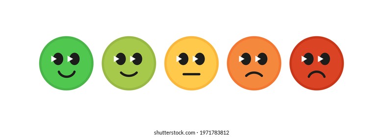 Set of colored emotion feedback scale, icon isolated on white. Level of satisfaction rating forcustomers survey. Cartoon design. Vector color flat illustration.