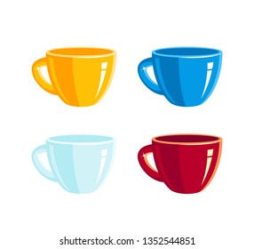 Set of colored empty cups. Vector illustration in flat style