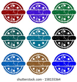 Set of colored empty rubber stamps with place for text