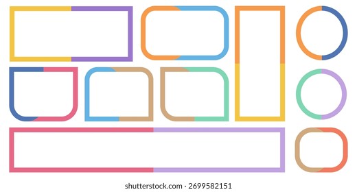 Set of colored empty text boxes. Frames. Empty speech bubbles without background. Vector.