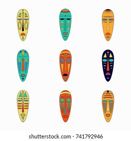 Set of colored ethnic african masks.